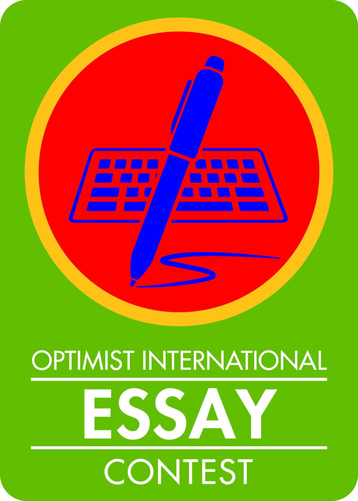 Essay Contest Poster of a young person writing with the logo of the Optimist logo and the topic for 2023-24 Optimism: How it Connects Us